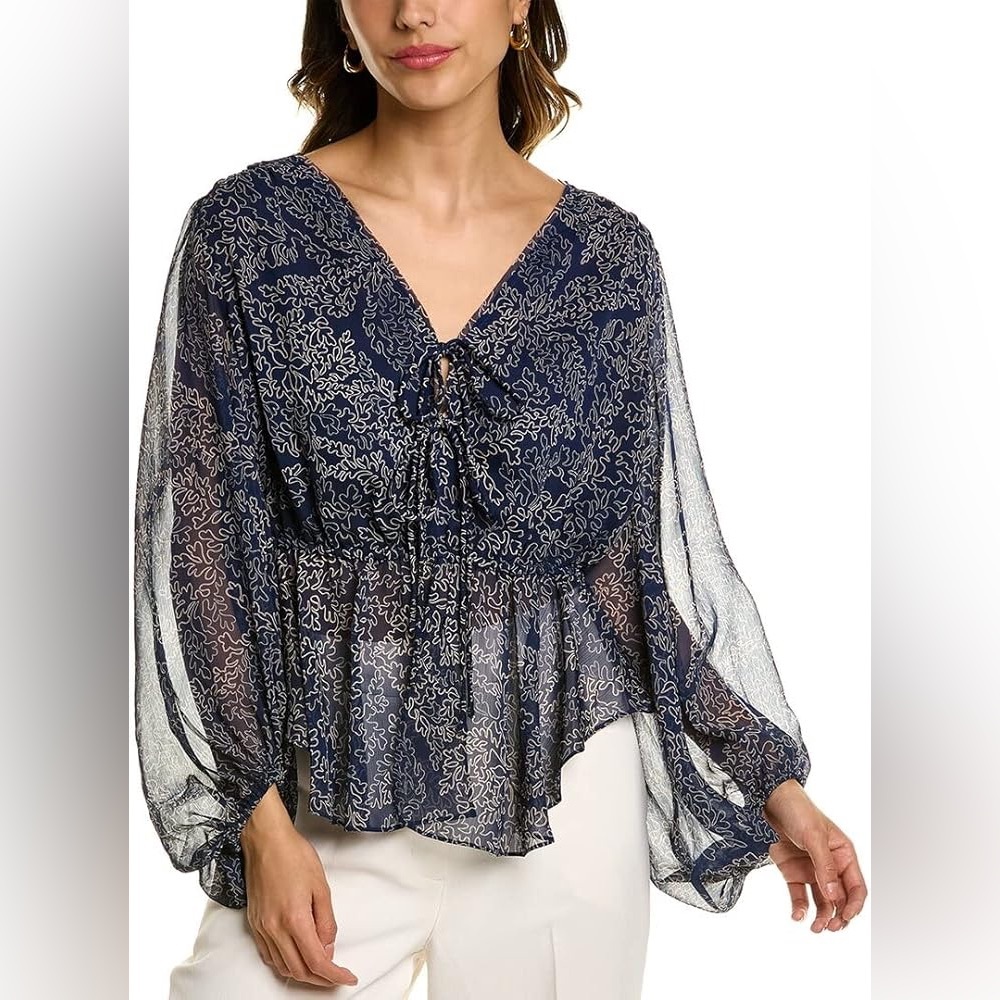 Ted Baker Navy Tie Front Soft Peplum Blouse